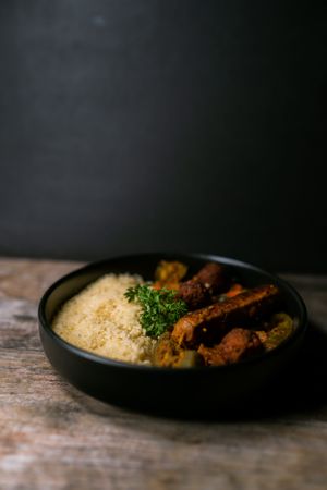 Vegan traditional couscous with vegan sausage and vegan soybeans meatballs at Friendship Concept in Pai