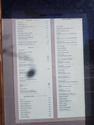 Menu at La Mesa in Castelldefels
