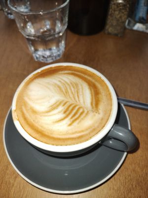 Latte with oat milk at Halo in Queenstown