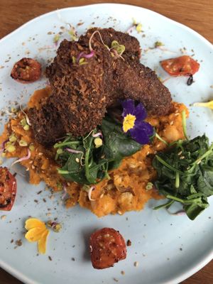 Herby mushrooms with pumpkin and chickpea mash at Halo in Queenstown