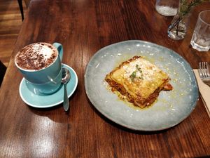 Hot chocolate and ragu lasagne at Gardener's Lodge in Camperdown