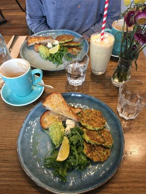 Fritters, coffee and smoothies at Gardener's Lodge in Camperdown