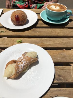 Jam donut and vanilla cannoli  at Gardener's Lodge in Camperdown