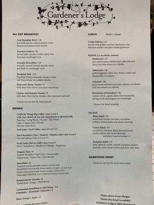 March 9th menu. Old reviews are not on the same menu   at Gardener's Lodge in Camperdown