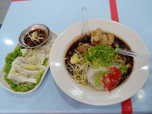 Sichuan mala dumplings & Penang loh mee at Delish Vegan Kitchen in Penang