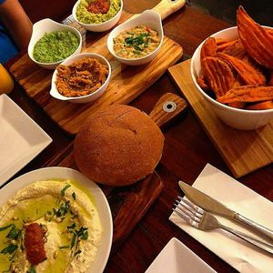 dip and drip , mix and match , hummus is happiness !  at Hummus Heads in Bangkok