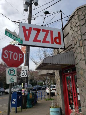 Where the pizza is upside down at Red Sauce Pizza in Portland