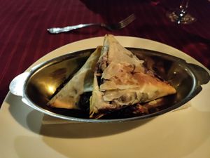 Dessert filo pastry filled with blueberries and cardamom. Wow at Laguna Lodge & Zotz Restaurant in Santa Cruz La Laguna