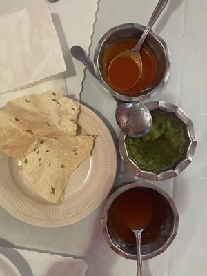 Papadums with house sauces  at India Palace in Medford
