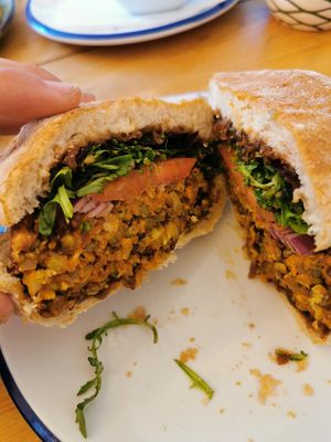 Bbq lentil burger at Harbour Kitchen in Cowes