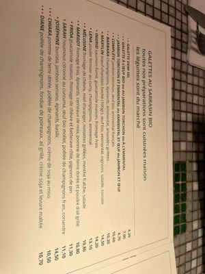 Menu  at Chez Germain in Paris