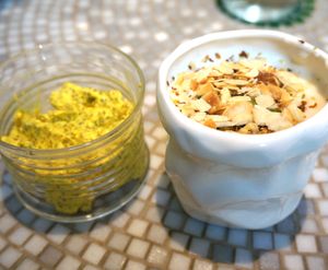 Vegan desserts (chia pudding w/lemon and turmeric + almond yoghurt w/granola) at Chez Germain in Paris