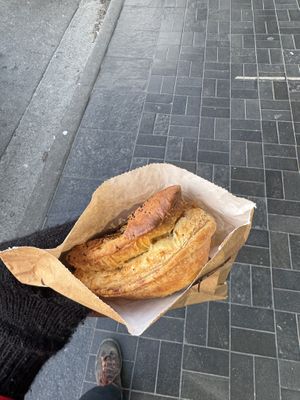 Lentil & mushroom pie w/ vegan cheesee  at Fergbaker in Queenstown