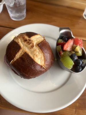 Black bean burger(minus cheese and mayo) with a side of fruit  at Bird's Nest Cafe in Nashville