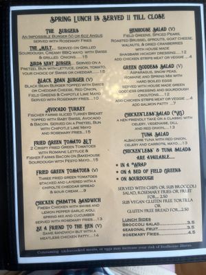 Menu  at Bird's Nest Cafe in Nashville