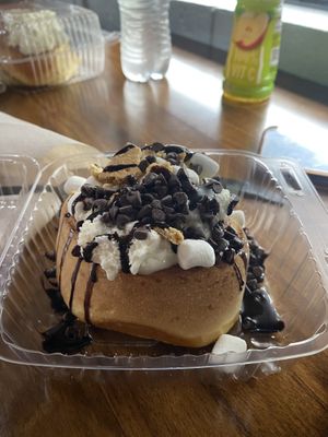 My dairy free roll is in the background. Up front is the s’mores roll (devoured by my teen son).  at Cinn City in Lynchburg