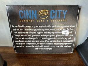 The regular cinnamon buns are vegan. The gluten-free buns have milk in them    at Cinn City in Lynchburg
