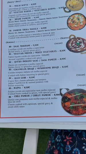 Menu 1 at Mother India in Figueira Da Foz