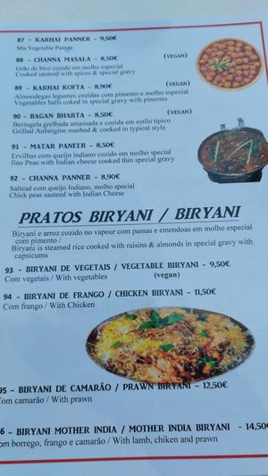 Menu 2 at Mother India in Figueira Da Foz