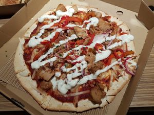Smokey BBQ pulled jackfruit pizza at Crust Gourmet Pizza Bar in Broadbeach