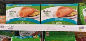 Morning star farms vegan corn dogs at Food Lion in Berkeley Springs