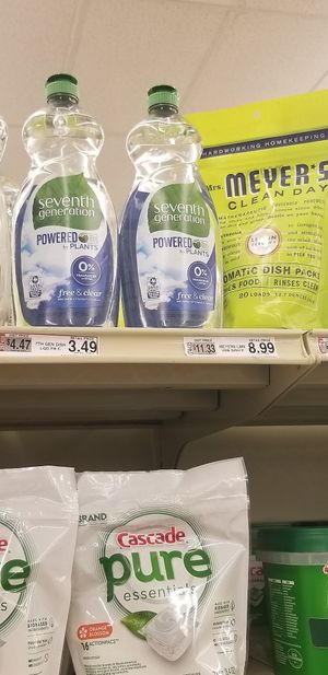 Seventh generation dish soap and mrs. Myers dishwasher pods at Food Lion in Berkeley Springs