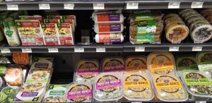 Tofu, vegan dumplings, lightlife sausage and tofurky sausage. at Food Lion in Berkeley Springs