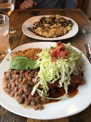 Mushroom polenta (top), enchiladas (bottom) at Ravens' Restaurant in Mendocino