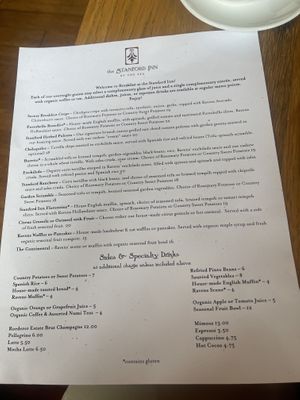 Menu at Ravens' Restaurant in Mendocino