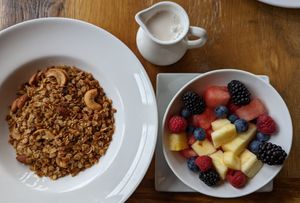 Citrus Granola with fruit at Ravens' Restaurant in Mendocino