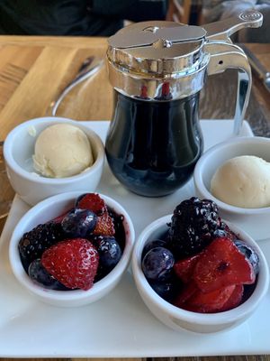 Toppings for waffles and pancakes  at Ravens' Restaurant in Mendocino