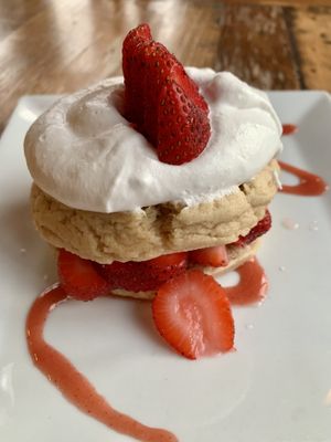 Strawberry shortcake dessert  at Ravens' Restaurant in Mendocino