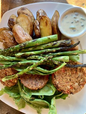 Vegan crab cakes   at Ravens' Restaurant in Mendocino