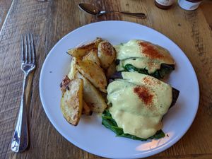 Portobello Benedict at Ravens' Restaurant in Mendocino