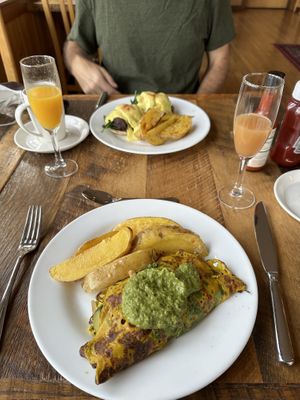 Portobello Benedict and chickpea crepe.   at Ravens' Restaurant in Mendocino