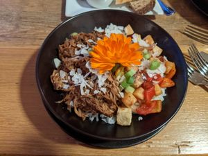 Kahlua Mushroom and Coconut Rice at Ravens' Restaurant in Mendocino