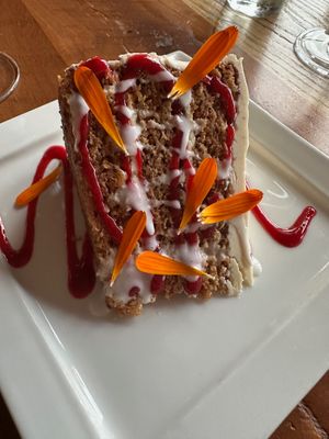 Carrot ckae at Ravens' Restaurant in Mendocino