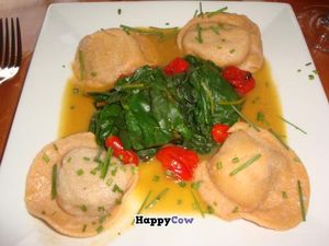 ravioli stuffed with nut puree at Ravens' Restaurant in Mendocino