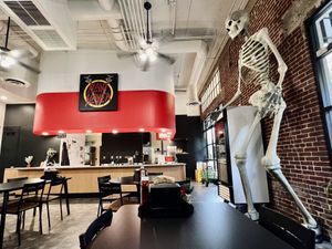 Inside. You order yourself at the little kiosk at the front  at Plant Slayer in Fresno