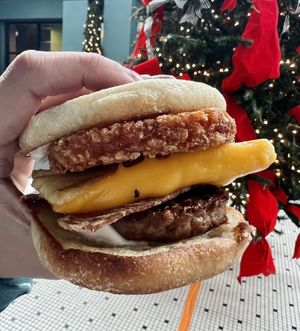 Suuuper yummy breakfast sandwich  at Plant Slayer in Fresno