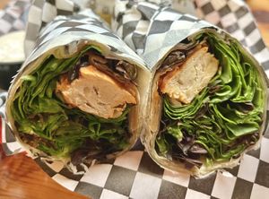 Buffalo chicken wrap with ranch dressing on the side. So good!  at Plant Slayer in Fresno