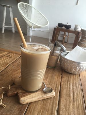 Iced soy latte at Beach Coconuts Bowls in Koh Phangan