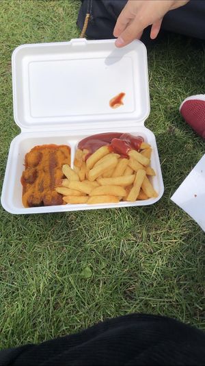 Curry wurst + old school sauce + pommes  at Best Worscht In Town - Schweizer in Frankfurt