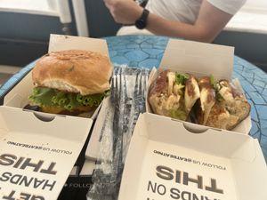 The BCB burger and Lobster roll  at Beatnic - Seaport District in New York City