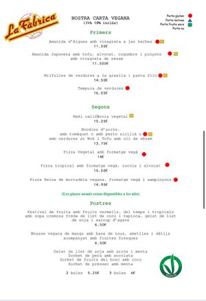 Vegan Menu  at La Fàbrica in Vilafranca Del Penedes