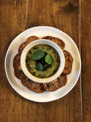 Purple Broccoli Soup at Hypha in Chester