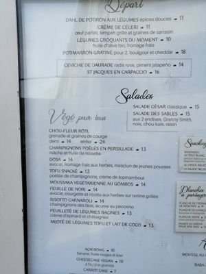 Vegetarian menu at Nelson's in Paris