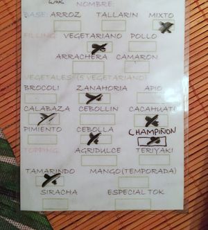 Choose your ingredients  at Tok Tok Wok in San Cristobal De Las Casas