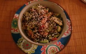 Vegan bowl with rice, vegetables and sauce of your choice at Tok Tok Wok in San Cristobal De Las Casas