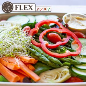 Hummus/ Tomato/ Carrot/ Green Bean/ Bell Pepper/ Spinach/ Artichoke Heart and  Cucumber. at Gaia Therapeat in Hollywood